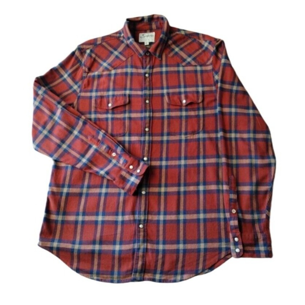 Lucky Brand Button Up Shirt‎ Men's L Flannel Stretch Plaid Western Snap Front